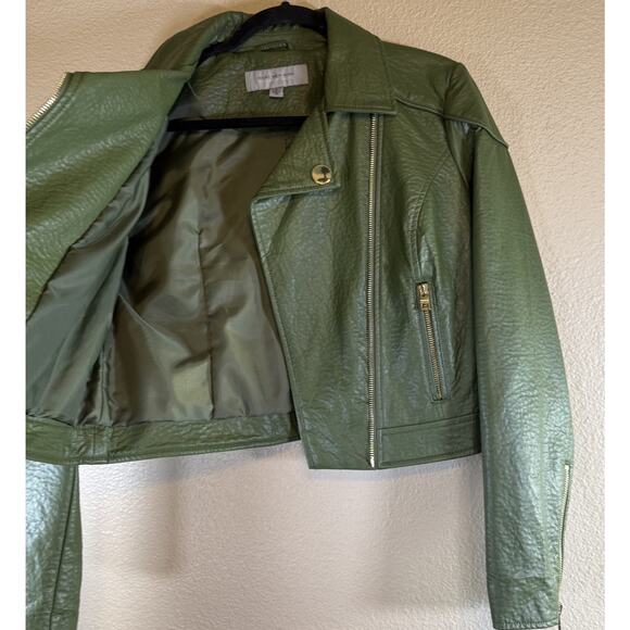 Marc New York Size Small Vegan Leather Moto Jacket Green Gold Hardware - Picture 3 of 7